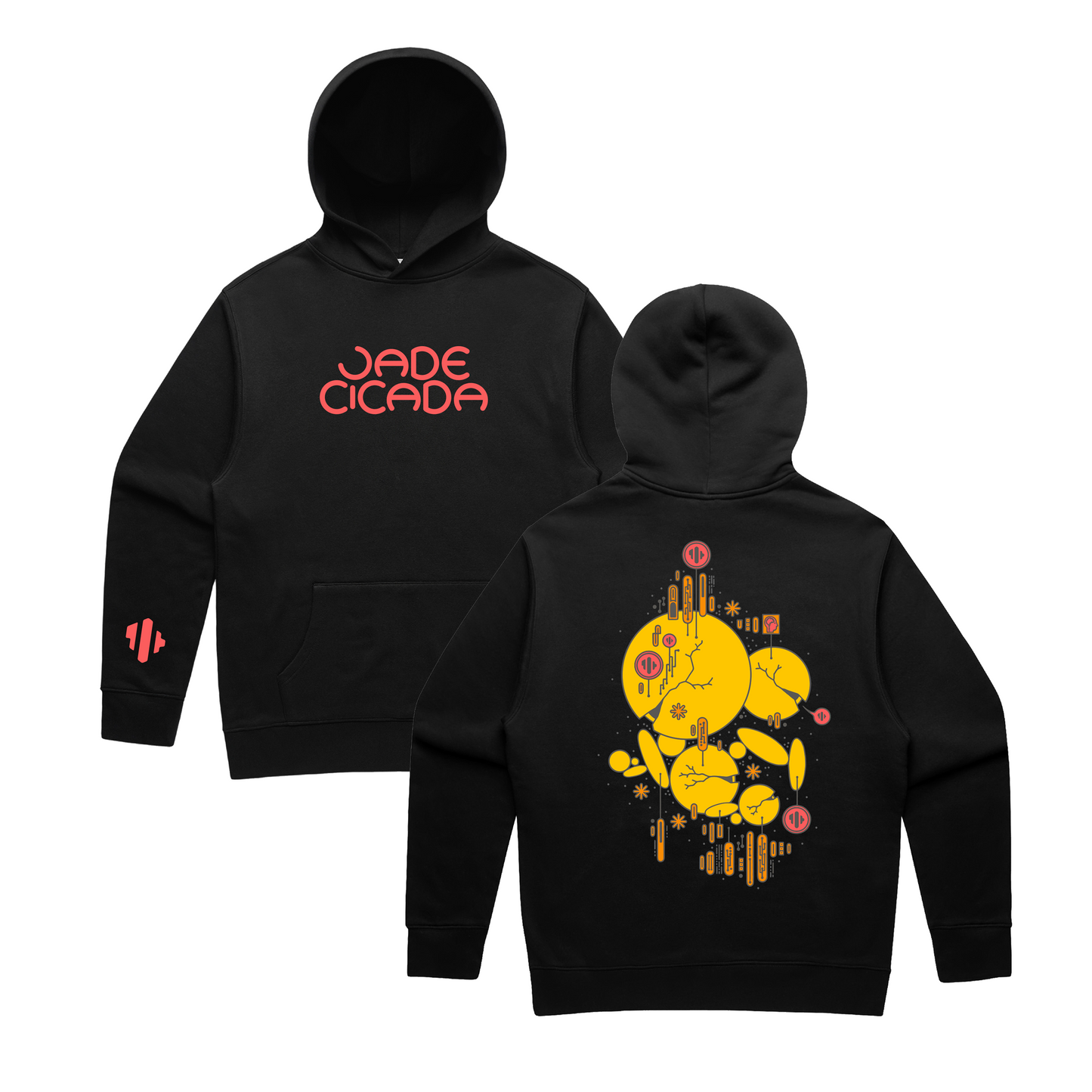 Jade Cicada Embroidered Logo Planets Hoodie in Black